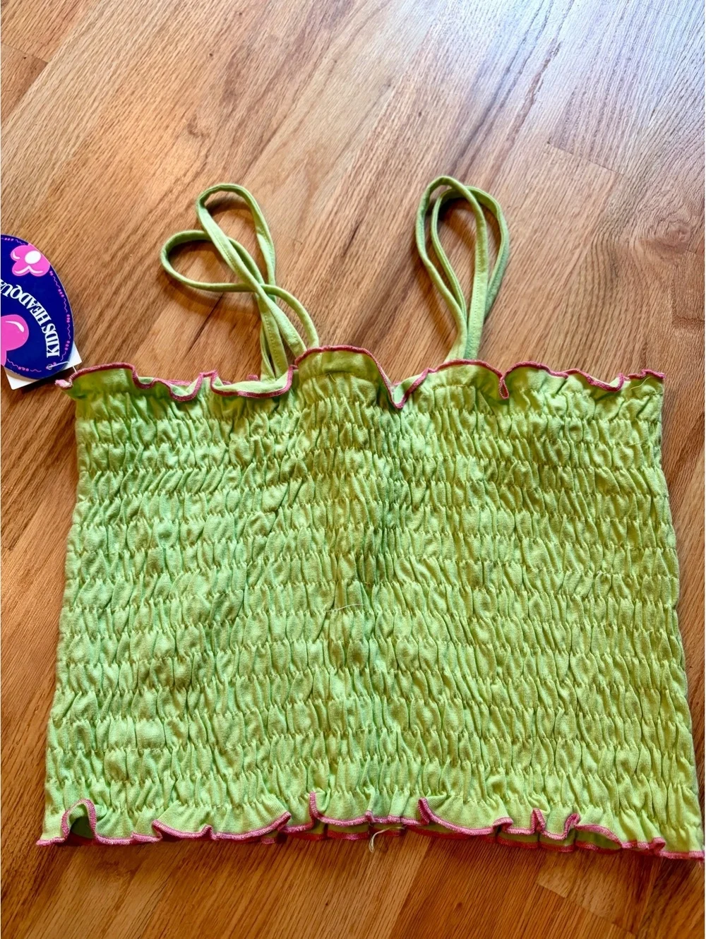 Kids Headquarters Girls 12 Y2K Lime Green Smocked Cami Tank Top Floral NWT
